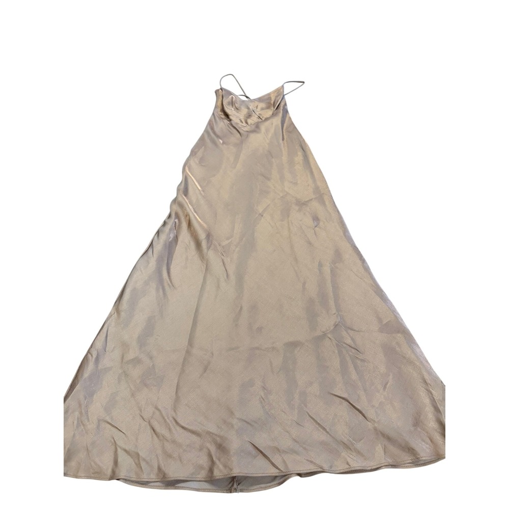 Champagne Gold Cowl Neck Maxi Dress Spaghetti Strap‎ Formal Y2K Gown SZ 5/6